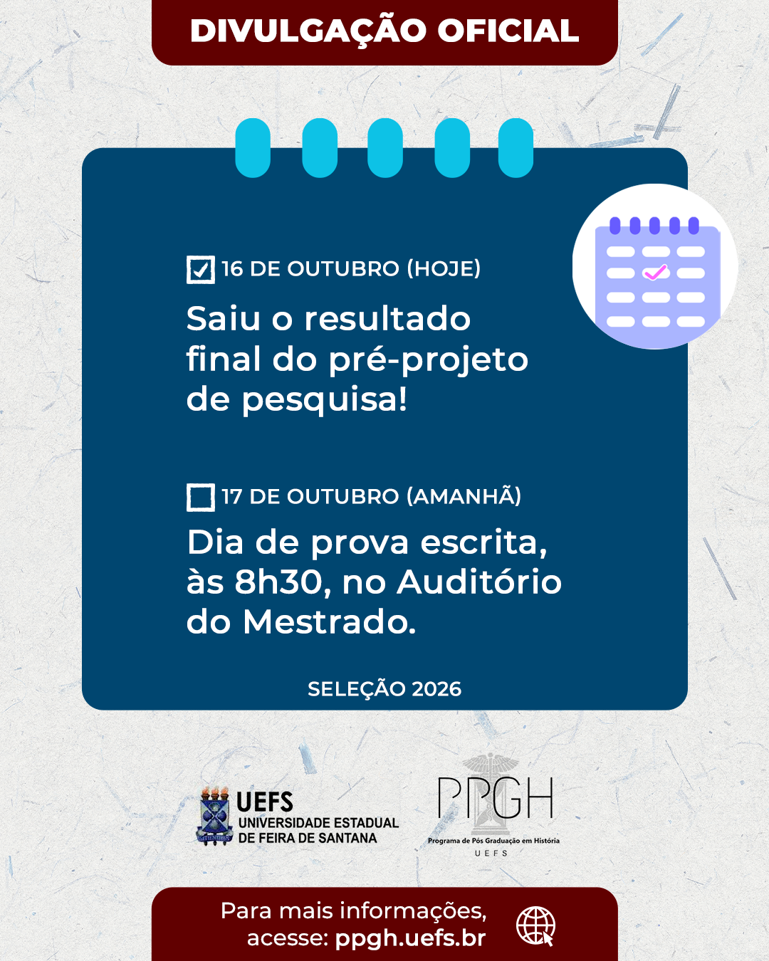 Divulgação do Resultado Final do Pré-Projeto de Pesquisa — Edital PPGH 2026