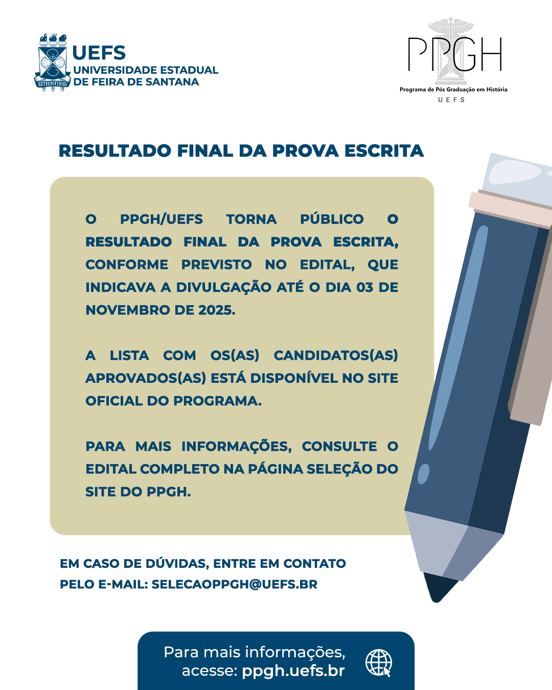 PPGH torna público o resultado final da Prova Escrita