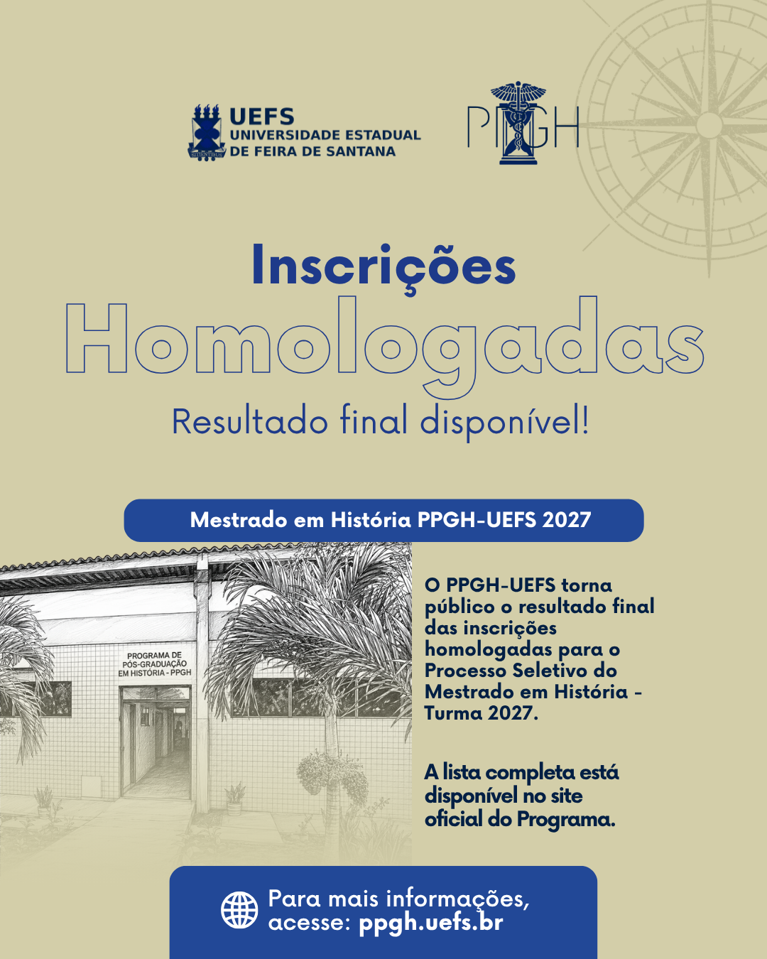 RESULTADO FINAL DAS INSCRIÇÕES HOMOLOGADAS – PROCESSO SELETIVO PPGH/UEFS 2027